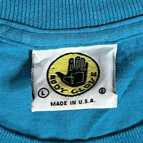 Vintage 90s Body Glove Spellout Teal Surfing T-shirt Size Large Made In USA - Picture 3 of 10